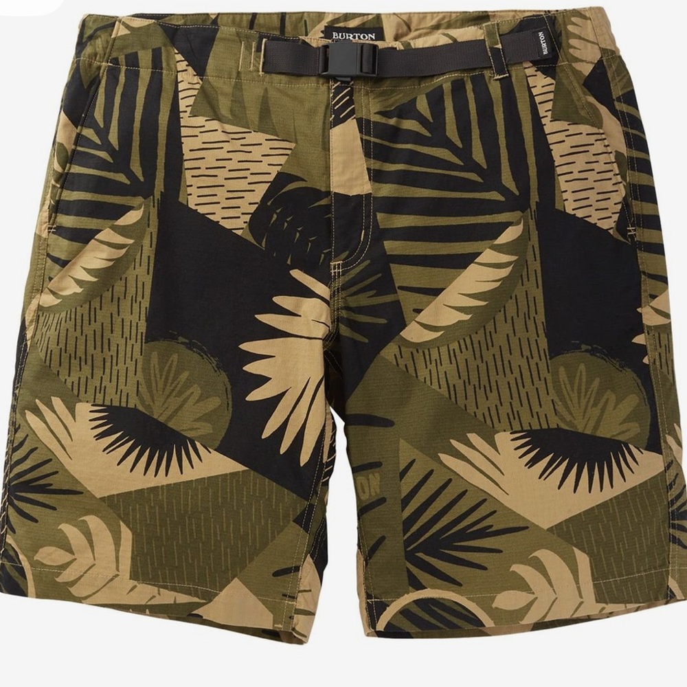 Burton Ridge Martini Olive Woodcut Palm Men’s Shorts Size 30 Belted Buckle Brown